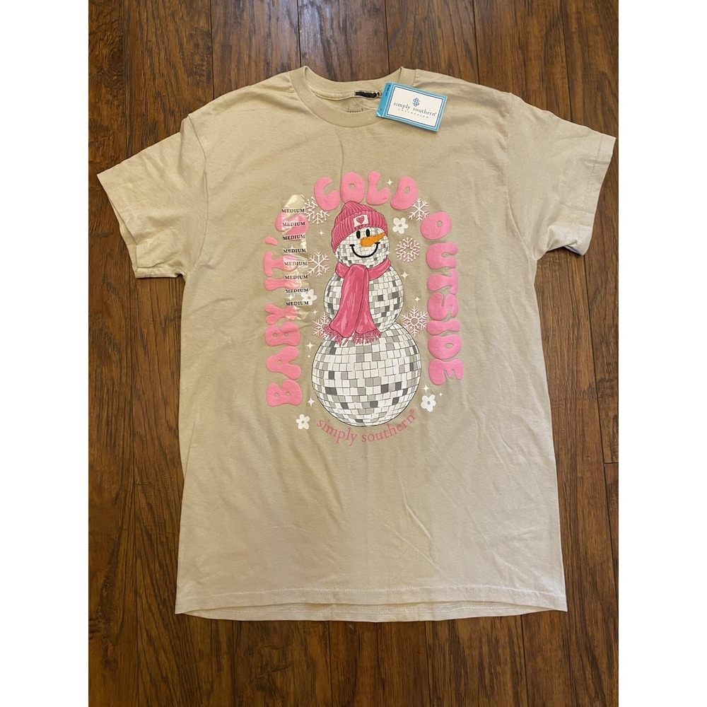 NEW Simply Southern Women's Medium Snowman Baby It's Cold Outside T-Shirt